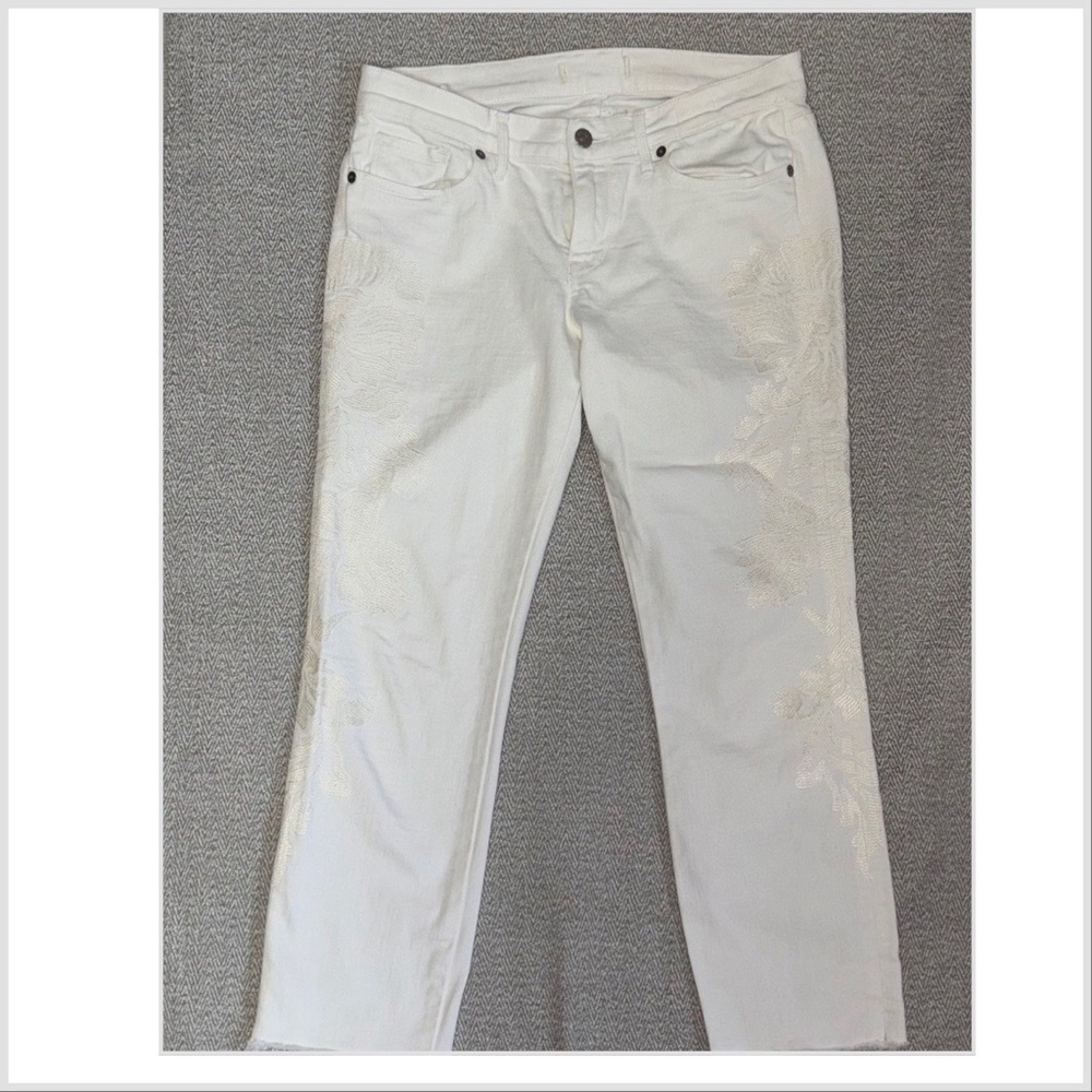 Madewell embroidered white raw hem cropped jeans stretch size 28 6